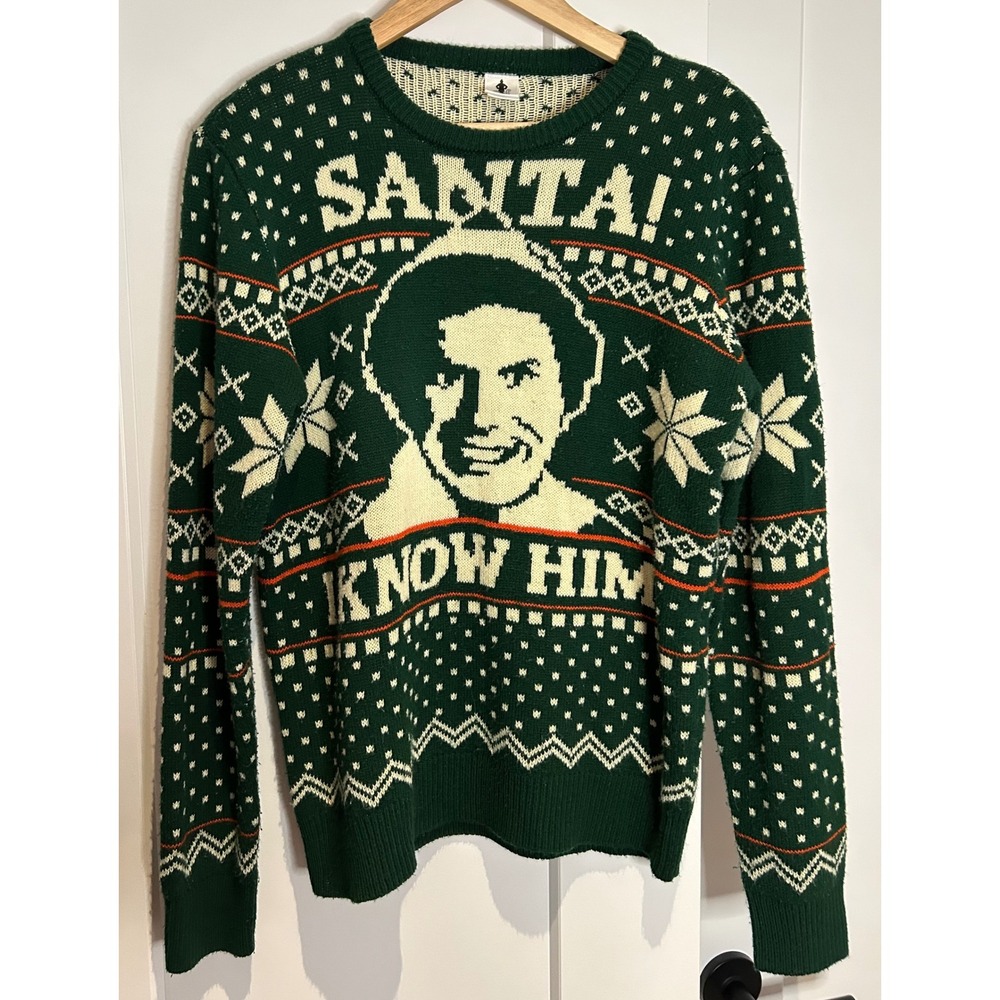 Movie Santa I Know Him Green Ugly Christmas Sweater Mens Medium‎ Buddy the Elf
